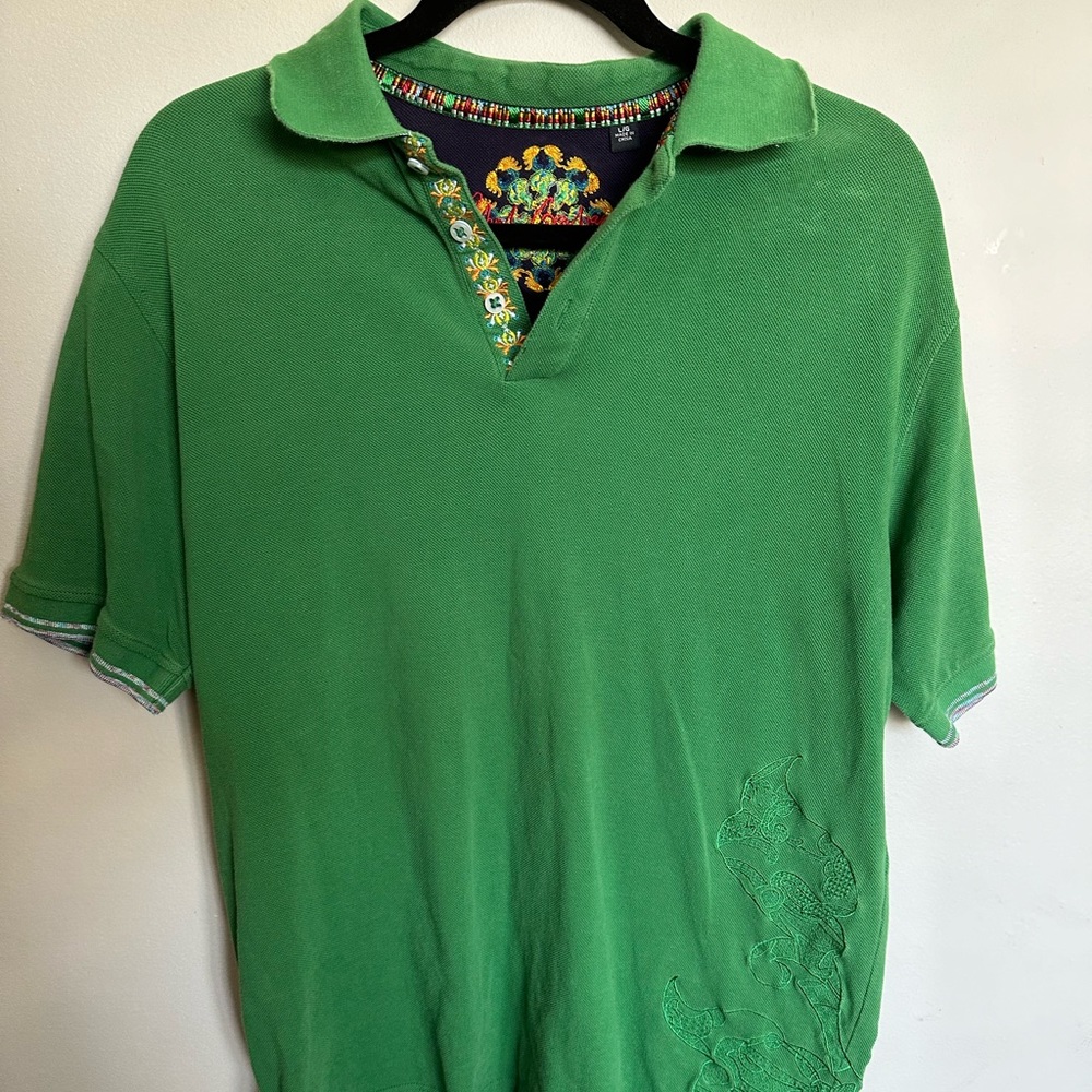 Robert Graham Large Mens Embroidered Polo Shirt - Green